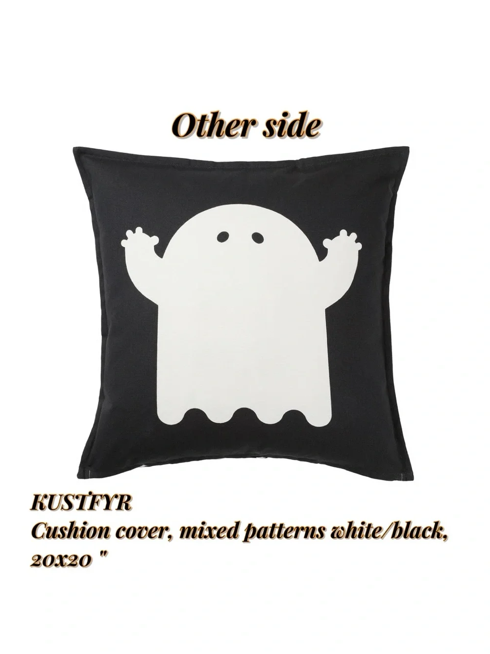 Reversible Halloween Cushion Cover - Ghost & Spider Pattern, White/Black
